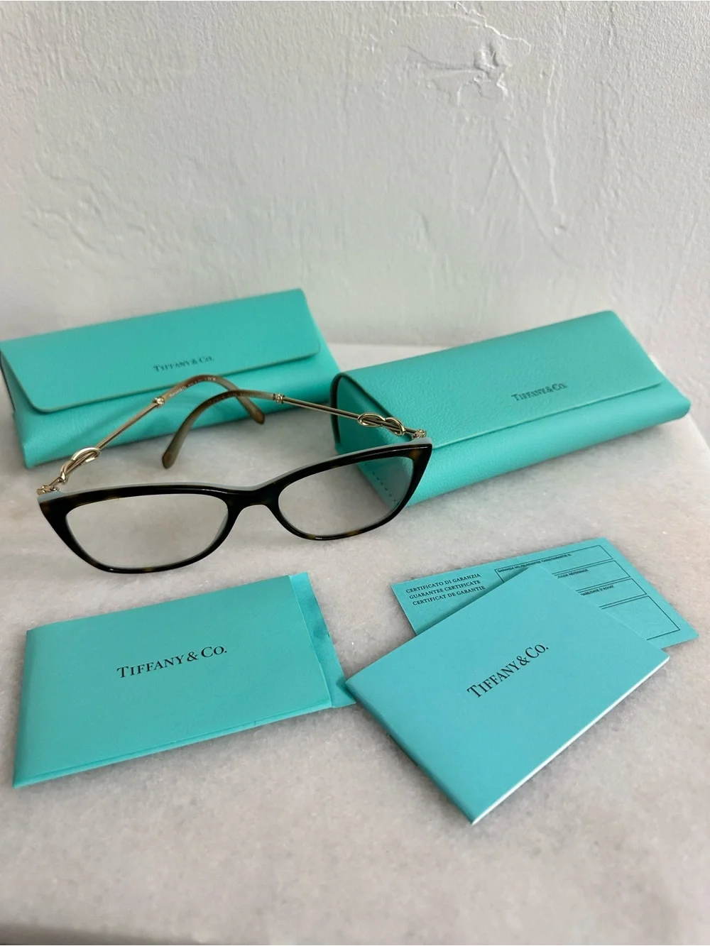 Tiffany & Co. Black Cat-Eye Glasses with Tiffany Blue Case and Booklets